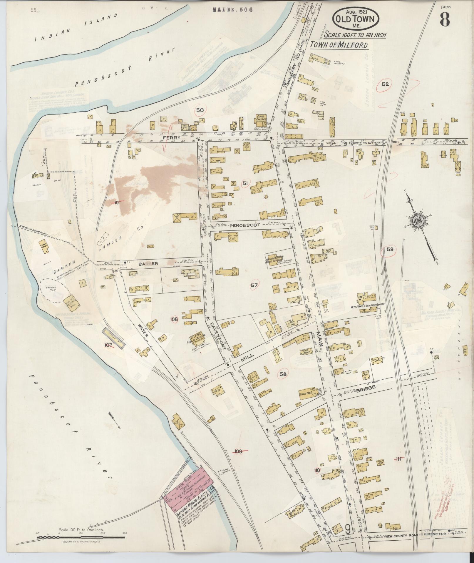 Sanborn Fire Insurance Map from Old Town, Penobscot County, Maine (1948), Sheet #0008 - Complete Map Set gallery image, historic Sanborn map, vintage wall art, Maine Maine