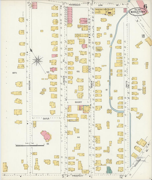 Sanborn Fire Insurance Map from Middletown, Orange County, New York (1904), Sheet #0006 - Historic Sanborn Fire Insurance Map Print, vintage old map wall art, antique decor, genealogy gift, New York New York map