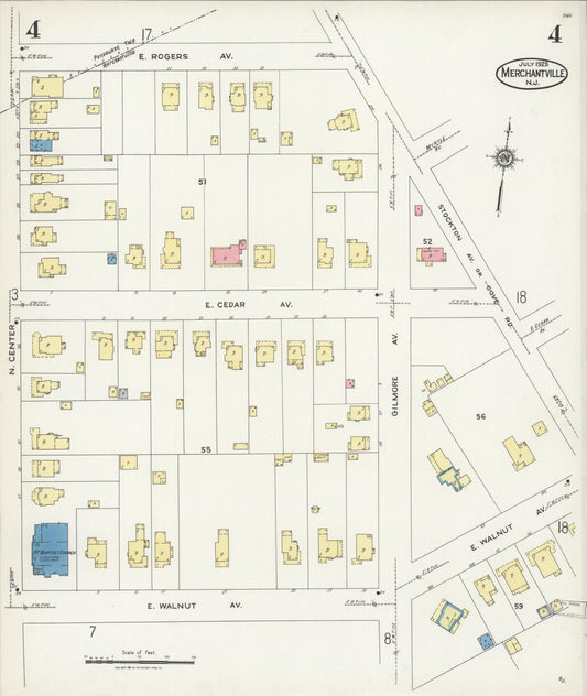 Sanborn Fire Insurance Map from Merchantville, Camden County, New Jersey (1925), Sheet #0004 - Historic Sanborn Fire Insurance Map Print, vintage old map wall art, antique decor, genealogy gift, New Jersey New Jersey map