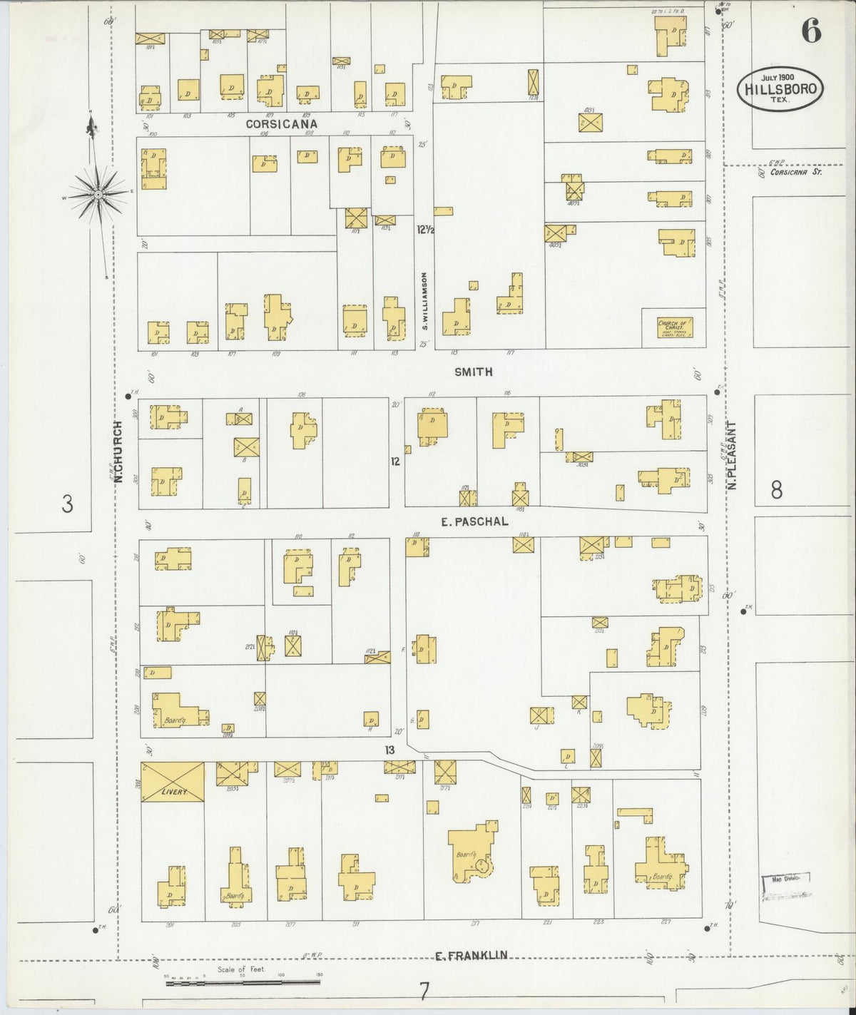 Sanborn Fire Insurance Map from Hillsboro, Hill County, Texas (1900), Sheet #0006 - Complete Map Set gallery image, historic Sanborn map, vintage wall art, Texas Texas