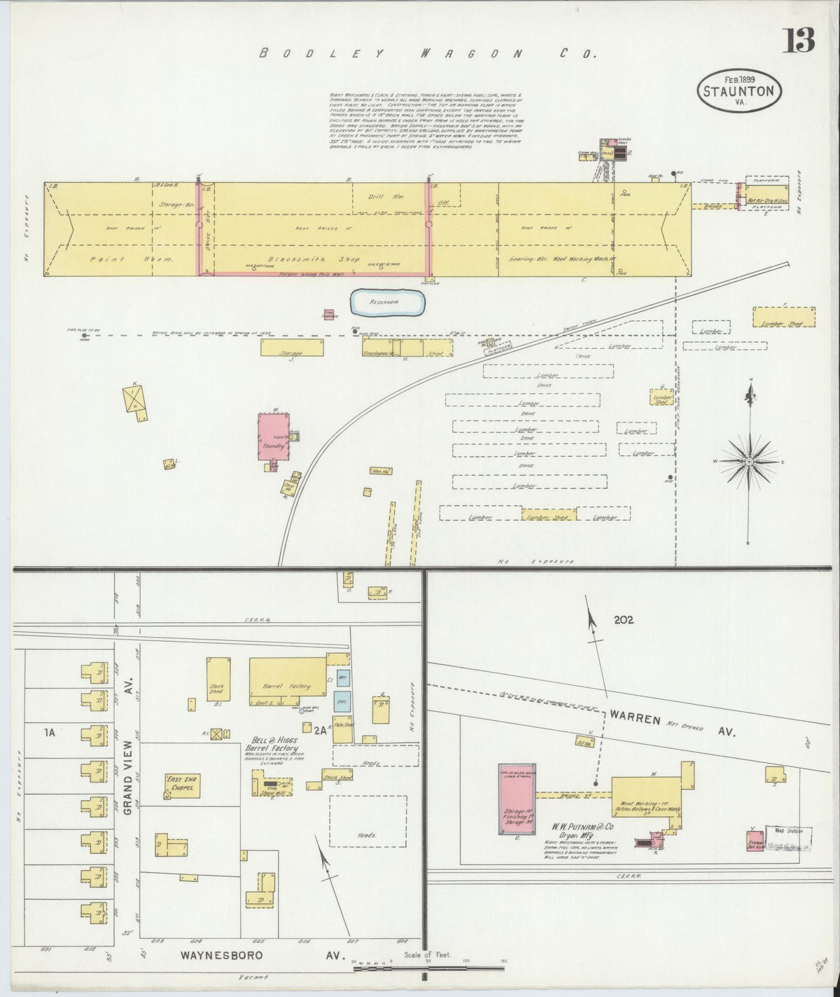 Sanborn Fire Insurance Map from Staunton, Independent Cities, Virginia (1899), Sheet #0013 - Complete Map Set gallery image, historic Sanborn map, vintage wall art, Virginia Virginia