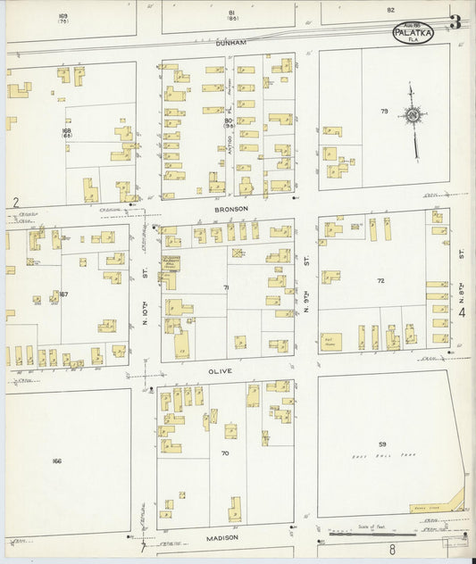 Sanborn Fire Insurance Map from Palatka, Putnam County, Florida (1915), Sheet #0003 - Historic Sanborn Fire Insurance Map Print, vintage old map wall art, antique decor, genealogy gift, Florida Florida map