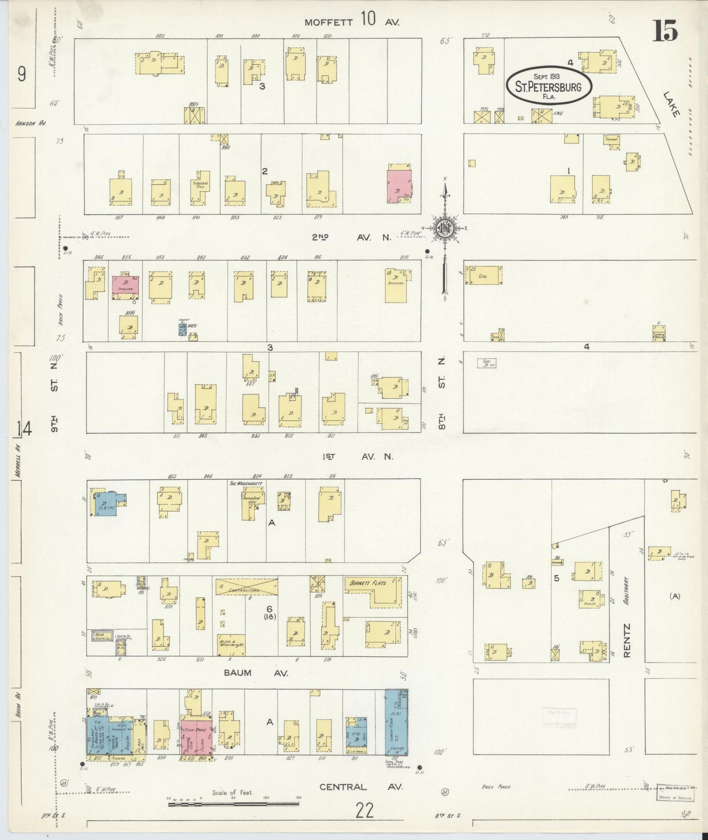 Sanborn Fire Insurance Map from Saint Petersburg, Pinellas County, Florida (1913), Sheet #0015 - Complete Map Set gallery image, historic Sanborn map, vintage wall art, Florida Florida