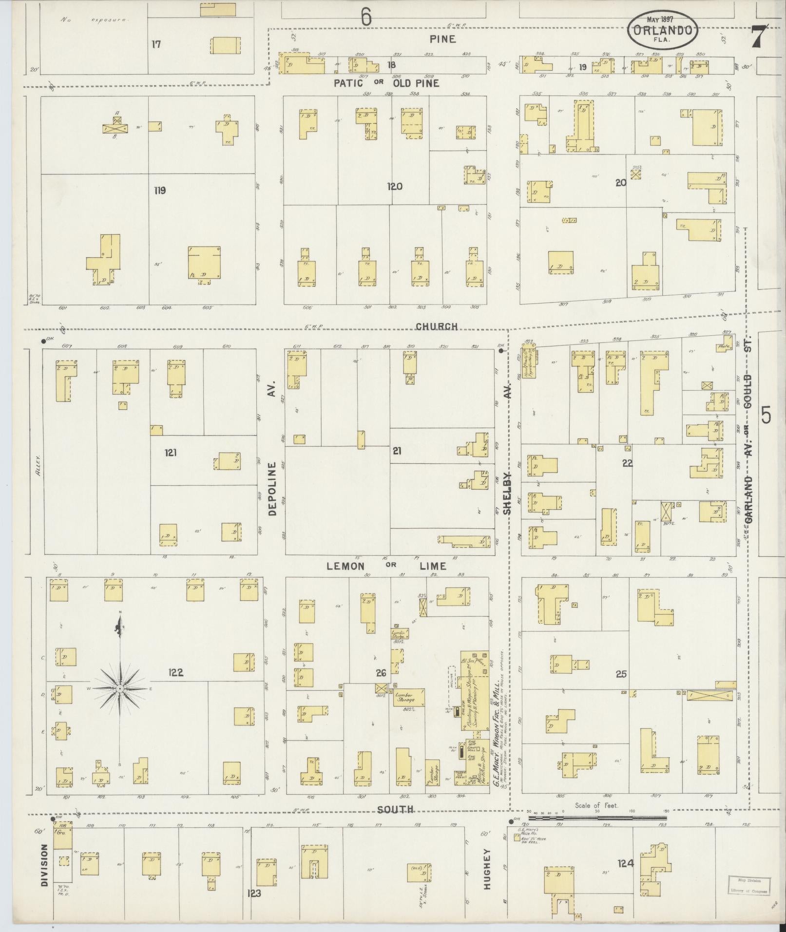 Sanborn Fire Insurance Map from Orlando, Orange County, Florida (1897), Sheet #0007 - Complete Map Set gallery image, historic Sanborn map, vintage wall art, Florida Florida