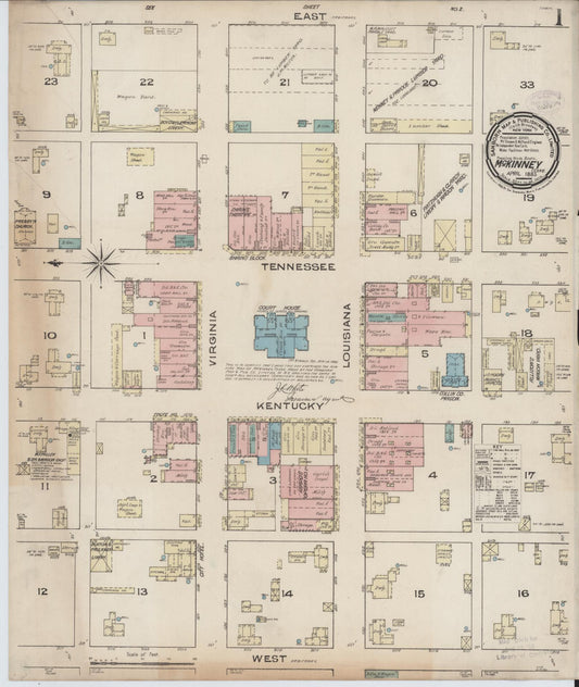 Sanborn Fire Insurance Map from McKinney, Collin County, Texas (1885), Sheet #0001 - Historic Sanborn Fire Insurance Map Print, vintage old map wall art, antique decor, genealogy gift, Texas Texas map