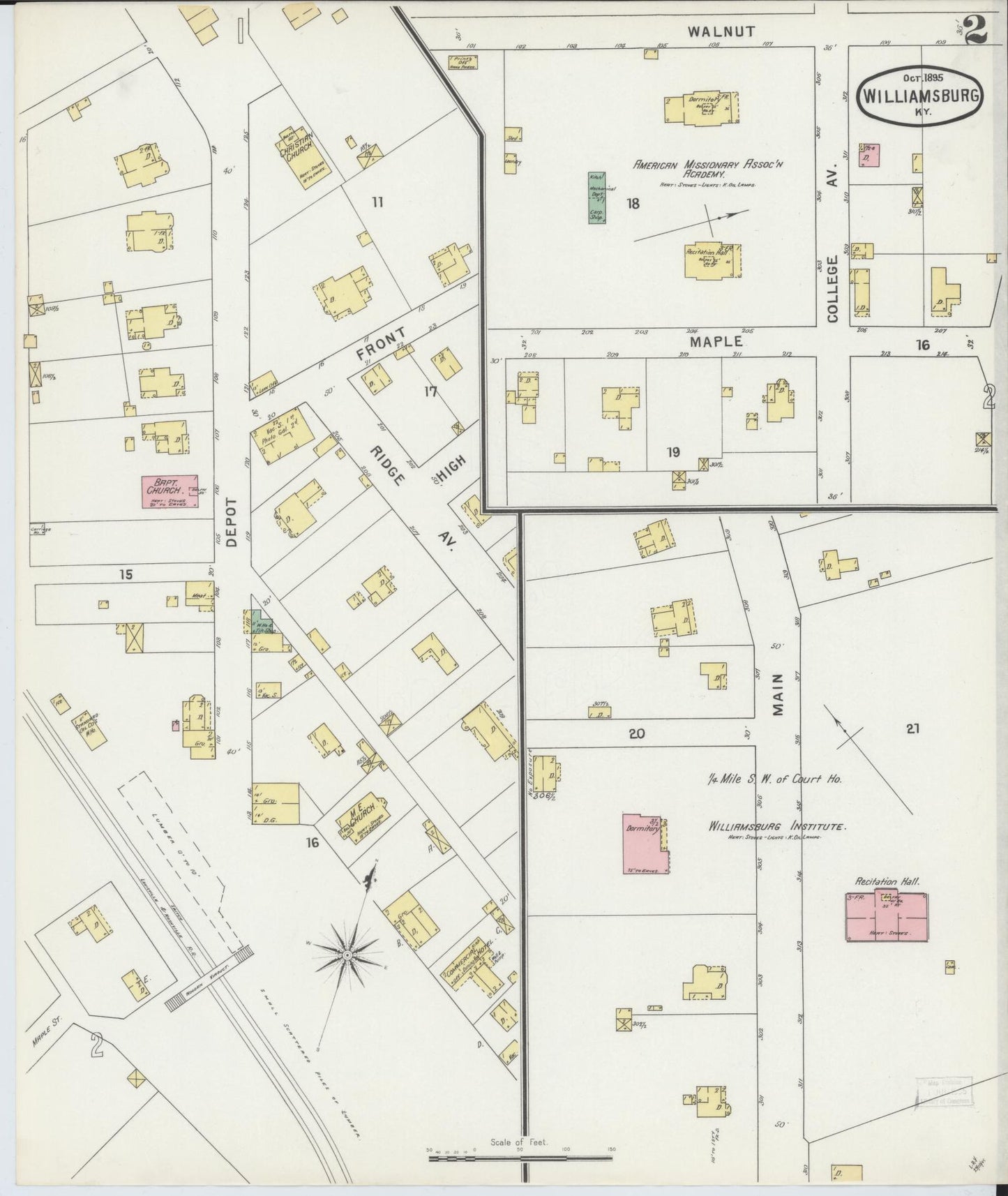 Sanborn Fire Insurance Map from Williamsburg, Whitley County, Kentucky (1895), Sheet #0002 - Complete Map Set gallery image, historic Sanborn map, vintage wall art, Kentucky Kentucky