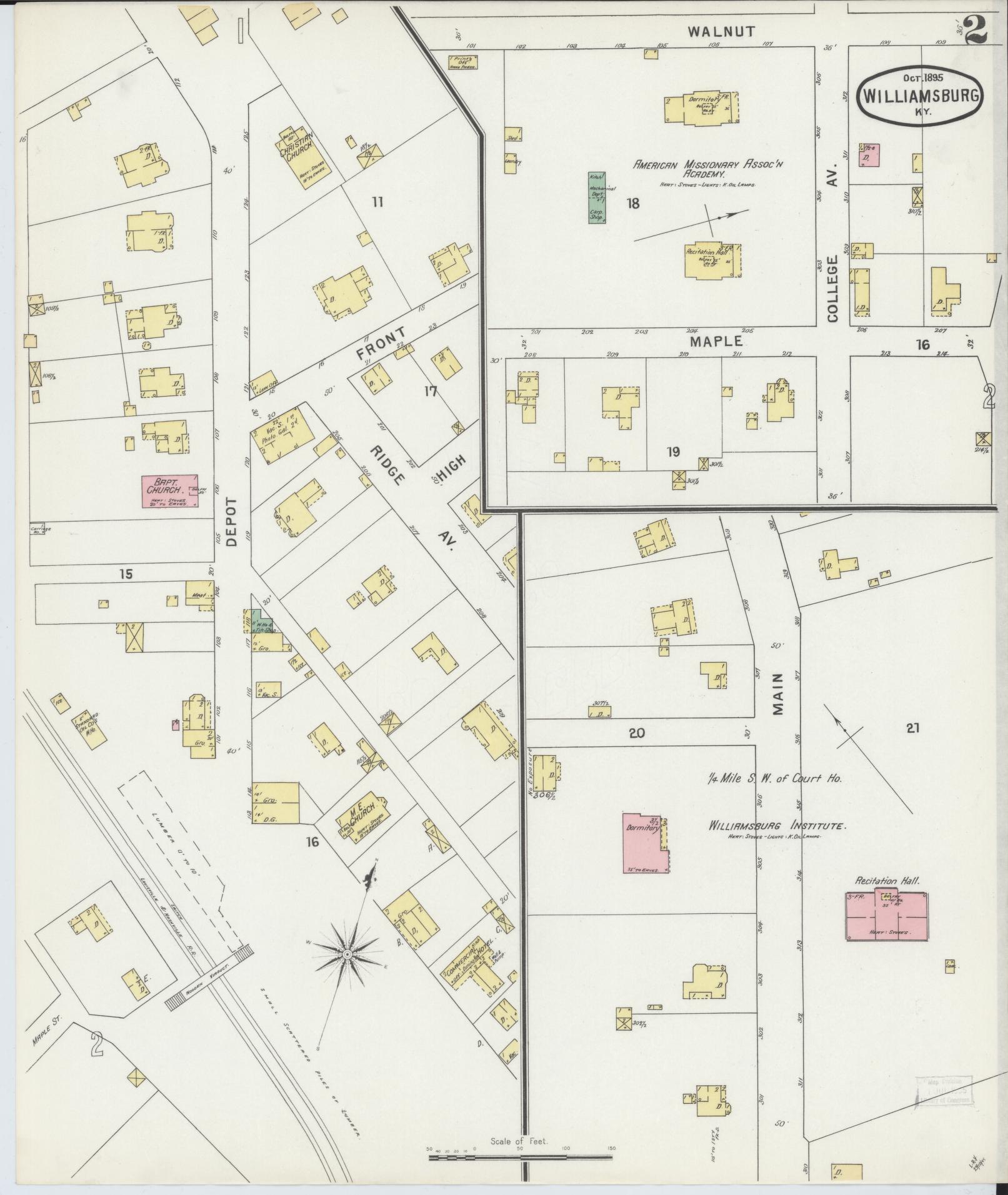 Sanborn Fire Insurance Map from Williamsburg, Whitley County, Kentucky (1895), Sheet #0002 - Complete Map Set gallery image, historic Sanborn map, vintage wall art, Kentucky Kentucky