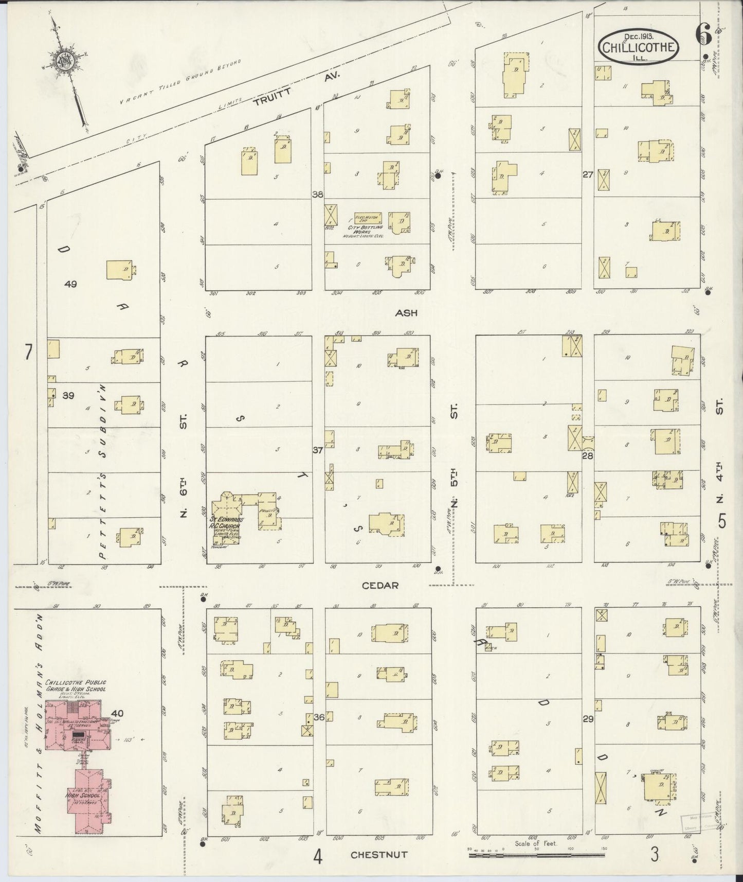 Sanborn Fire Insurance Map from Chillicothe, Peoria County, Illinois (1913), Sheet #0006 - Historic Sanborn Fire Insurance Map Print, vintage old map wall art, antique decor, genealogy gift, Illinois Illinois map