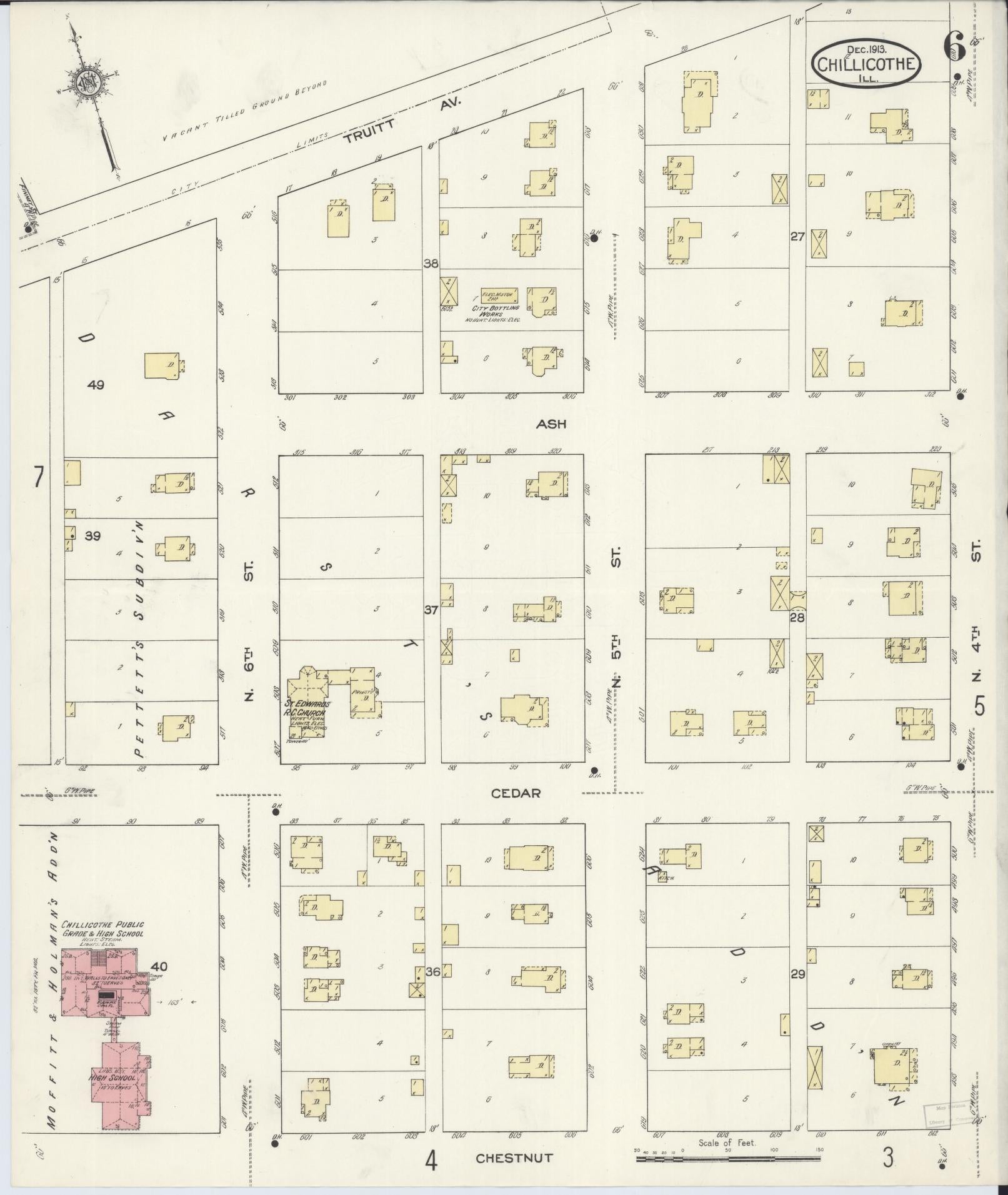 Sanborn Fire Insurance Map from Chillicothe, Peoria County, Illinois (1913), Sheet #0006 - Historic Sanborn Fire Insurance Map Print, vintage old map wall art, antique decor, genealogy gift, Illinois Illinois map