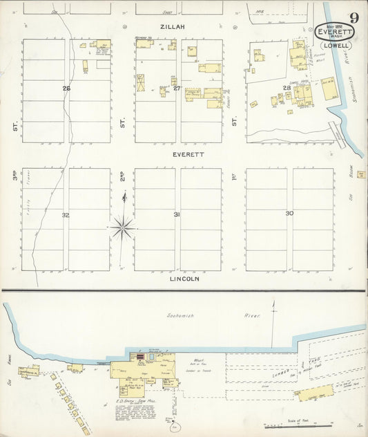 Sanborn Fire Insurance Map from Everett, Snohomish County, Washington (1892), Sheet #0009 - Historic Sanborn Fire Insurance Map Print, vintage old map wall art, antique decor, genealogy gift, Washington Washington map