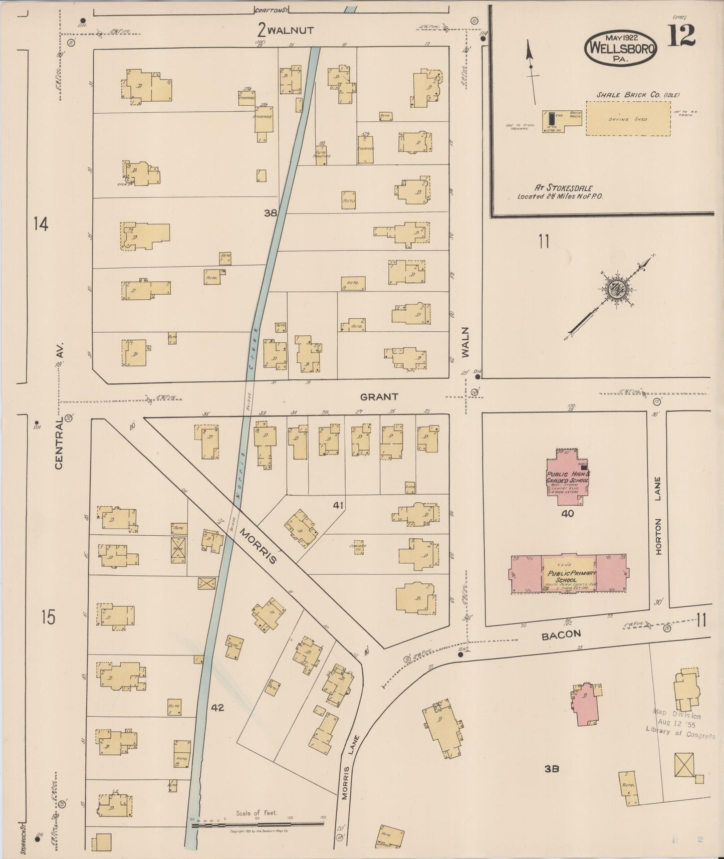 Sanborn Fire Insurance Map from Wellsboro, Tioga County, Pennsylvania (1922), Sheet #0012 - Complete Map Set gallery image, historic Sanborn map, vintage wall art, Pennsylvania Pennsylvania