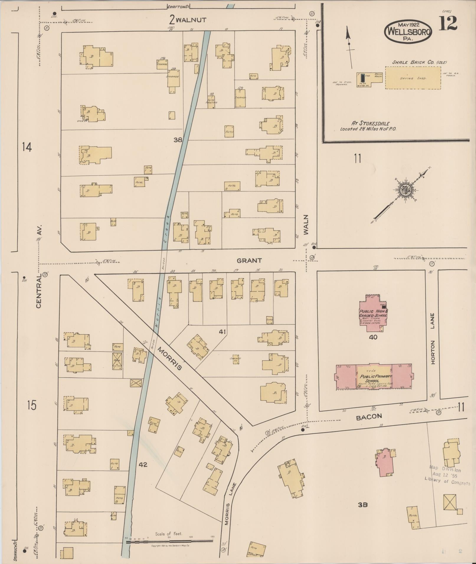 Sanborn Fire Insurance Map from Wellsboro, Tioga County, Pennsylvania (1922), Sheet #0012 - Complete Map Set gallery image, historic Sanborn map, vintage wall art, Pennsylvania Pennsylvania