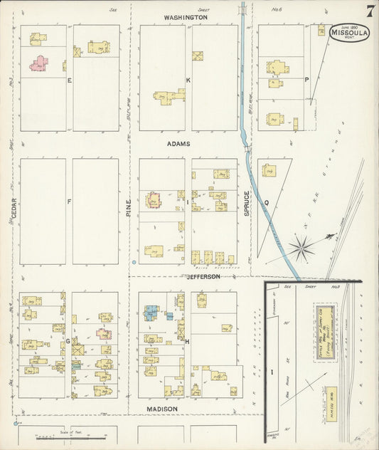 Sanborn Fire Insurance Map from Missoula, Missoula County, Montana (1890), Sheet #0007 - Historic Sanborn Fire Insurance Map Print, vintage old map wall art, antique decor, genealogy gift, Montana Montana map