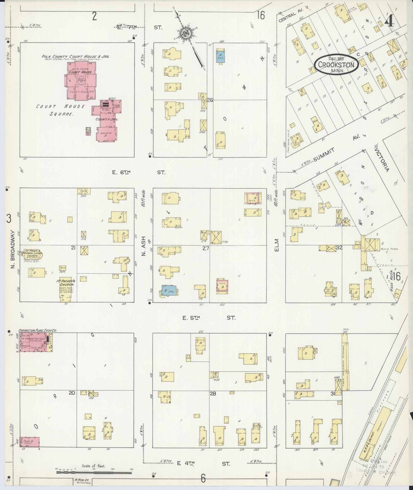 Sanborn Fire Insurance Map from Crookston, Polk County, Minnesota (1913), Sheet #0004 - Historic Sanborn Fire Insurance Map Print, vintage old map wall art, antique decor, genealogy gift, Minnesota Minnesota map