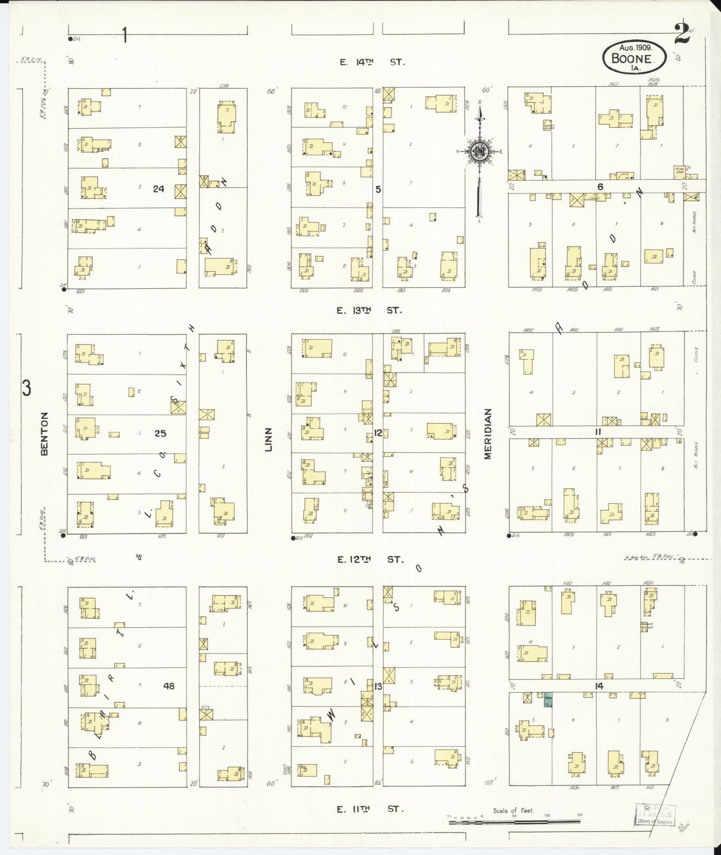 Sanborn Fire Insurance Map from Boone, Boone County, Iowa (1909), Sheet #0002 - Historic Sanborn Fire Insurance Map Print, vintage old map wall art