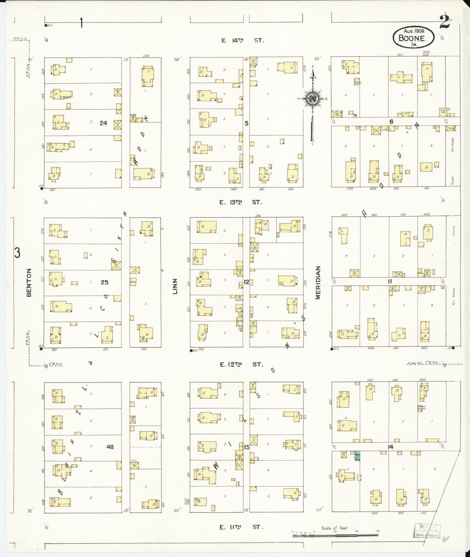 Sanborn Fire Insurance Map from Boone, Boone County, Iowa (1909), Sheet #0002 - Historic Sanborn Fire Insurance Map Print, vintage old map wall art