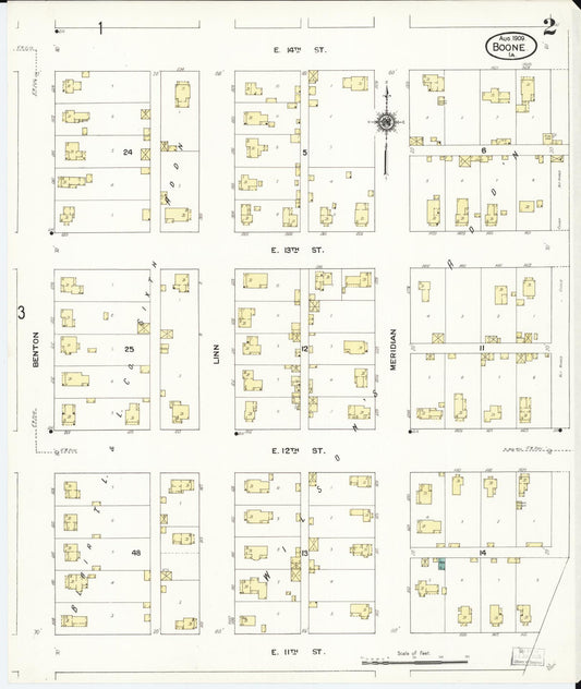 Sanborn Fire Insurance Map from Boone, Boone County, Iowa (1909), Sheet #0002 - Historic Sanborn Fire Insurance Map Print, vintage old map wall art