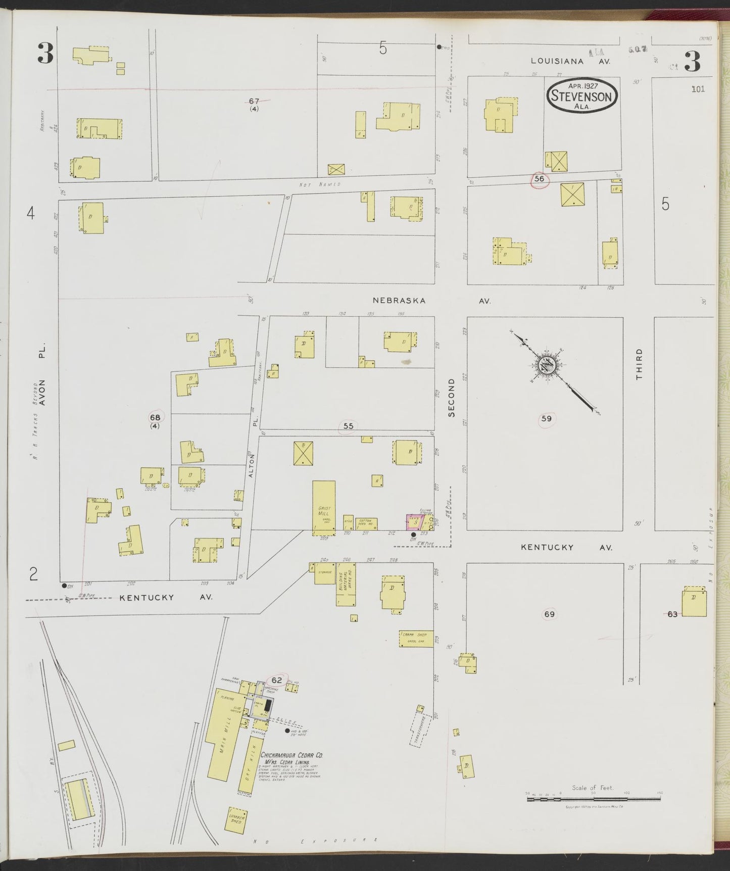Sanborn Fire Insurance Map from Stevenson, Jackson County, Alabama (1927), Sheet #0003 - Complete Map Set gallery image, historic Sanborn map, vintage wall art, Alabama Alabama