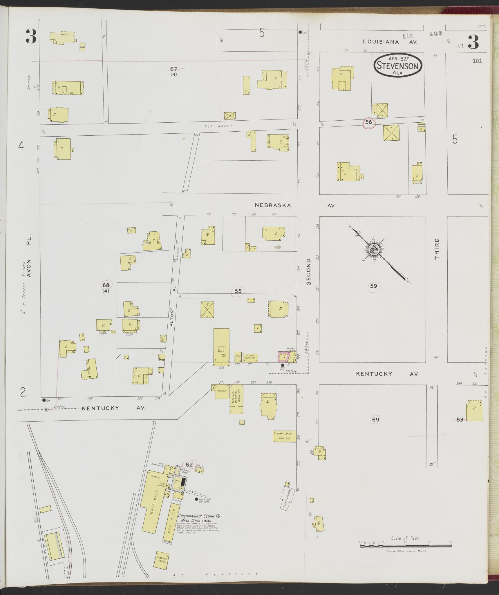 Sanborn Fire Insurance Map from Stevenson, Jackson County, Alabama (1927), Sheet #0003 - Complete Map Set gallery image, historic Sanborn map, vintage wall art, Alabama Alabama