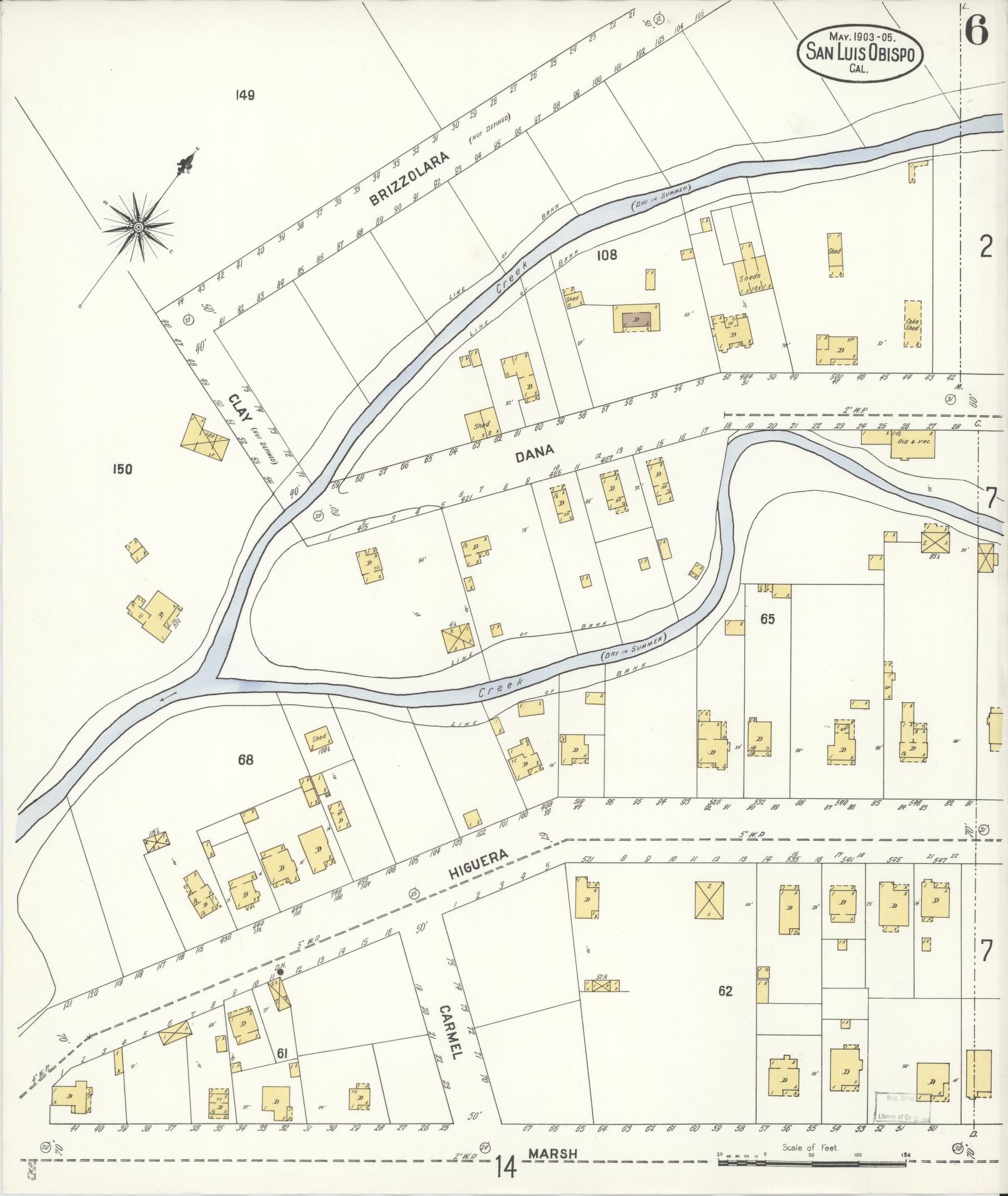 Sanborn Fire Insurance Map from San Luis Obispo, San Luis Obispo County, California (1905), Sheet #0006 - Complete Map Set gallery image, historic Sanborn map, vintage wall art, California California