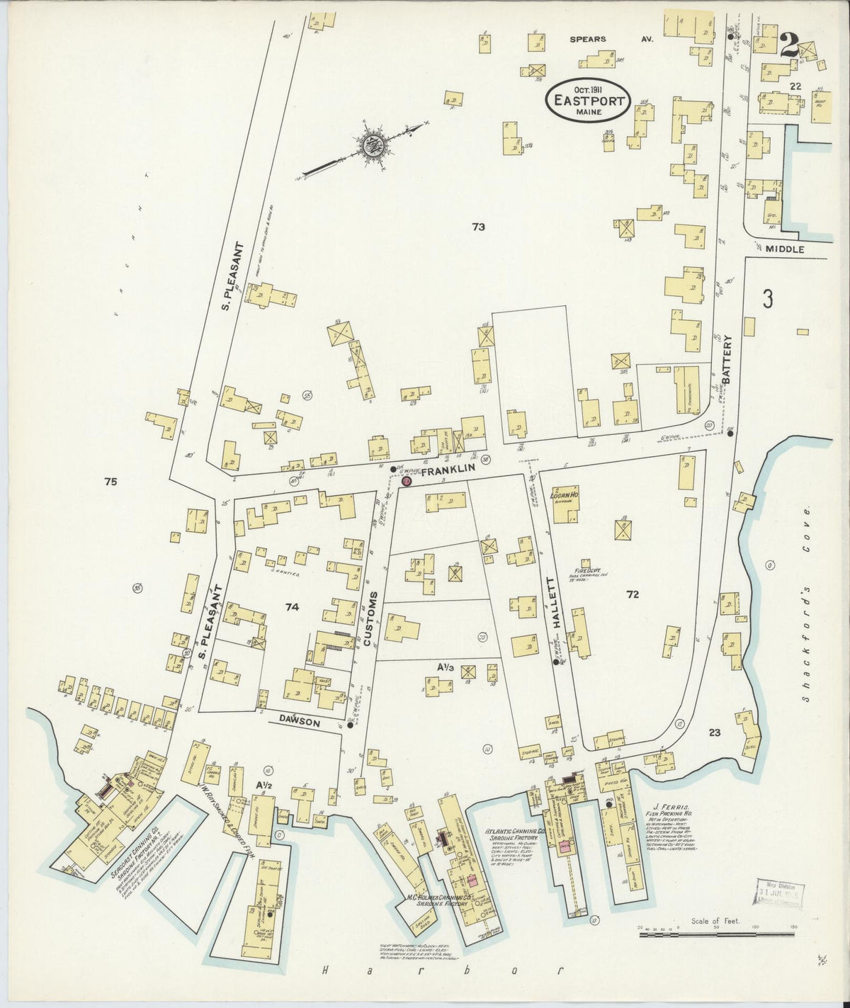 Sanborn Fire Insurance Map from Eastport, Washington County, Maine (1911), Sheet #0002 - Complete Map Set gallery image, historic Sanborn map, vintage wall art, Maine Maine