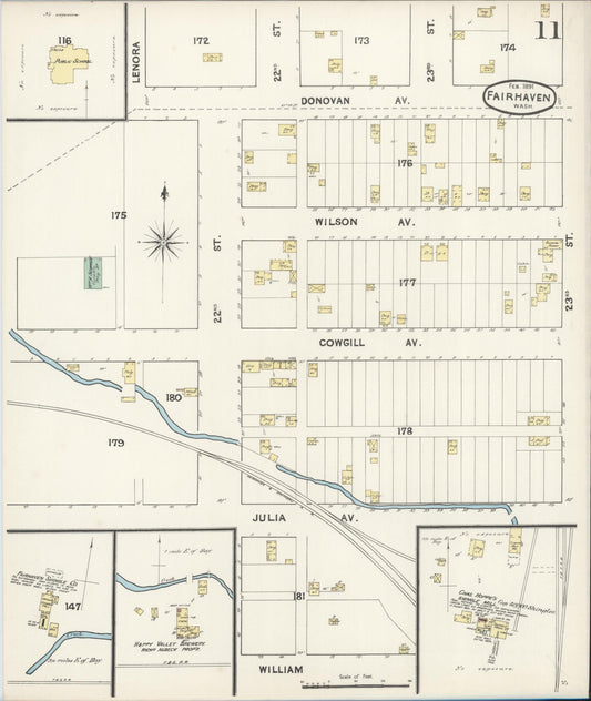 Sanborn Fire Insurance Map from Fairhaven [see also Bellingham and Sehome], Whatcom County, Washington (1891), Sheet #0011 - Historic Sanborn Fire Insurance Map Print, vintage old map wall art, antique decor, genealogy gift, Washington Washington map