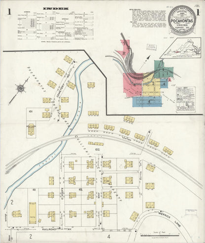 Sanborn Fire Insurance Map from Pocahontas, Tazewell County, Virginia (1923), Sheet #0001 - Complete Map Set gallery image, historic Sanborn map, vintage wall art, Virginia Virginia