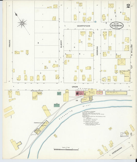 Sanborn Fire Insurance Map from Sebewaing, Huron County, Michigan (1909), Sheet #0002 - Historic Sanborn Fire Insurance Map Print, vintage old map wall art, antique decor, genealogy gift, Michigan Michigan map