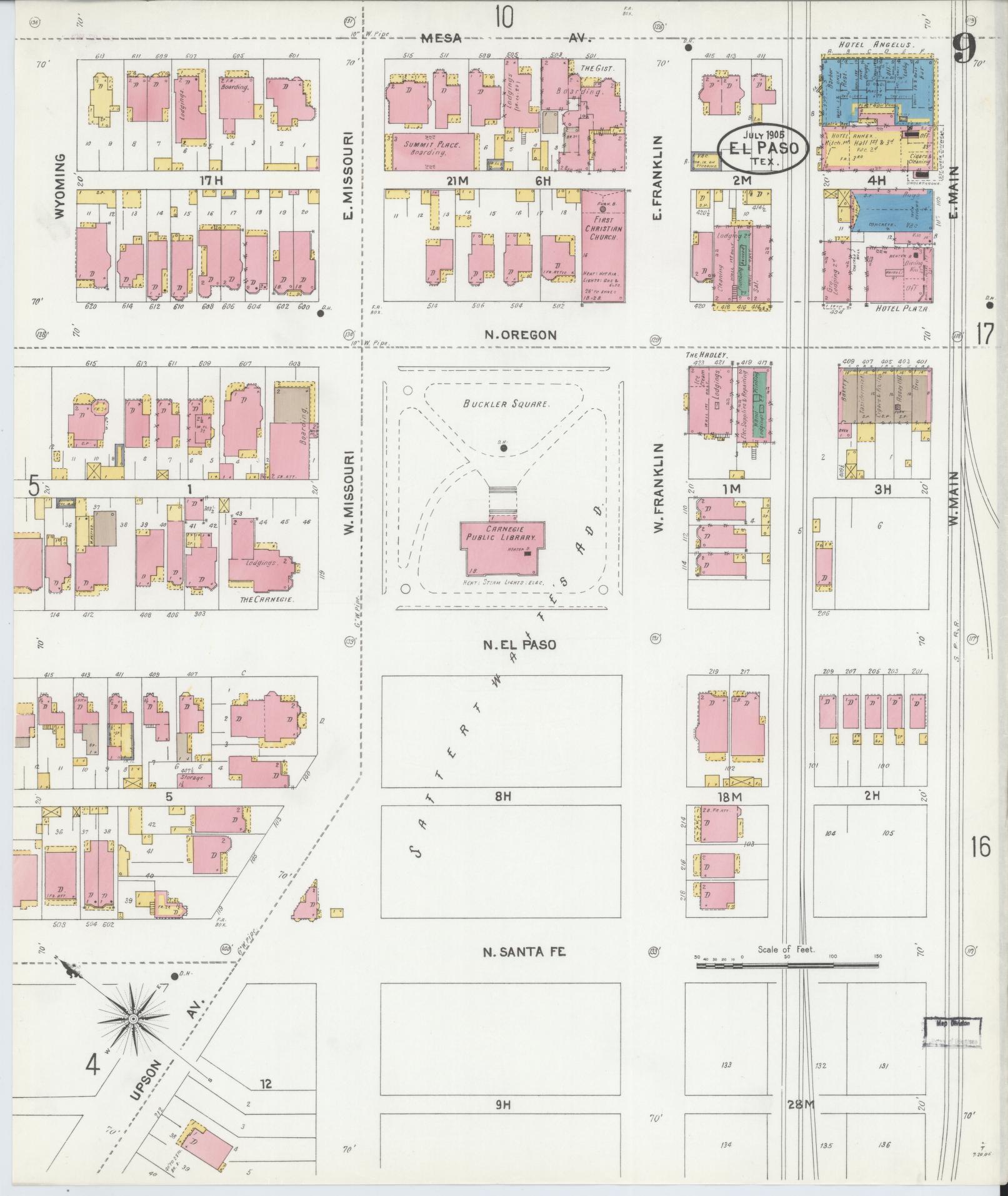 Sanborn Fire Insurance Map from El Paso, El Paso County, Texas (1905), Sheet #0009 - Complete Map Set gallery image, historic Sanborn map, vintage wall art, Texas Texas