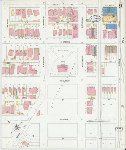 Sanborn Fire Insurance Map from El Paso, El Paso County, Texas (1905), Sheet #0009 - Complete Map Set gallery image, historic Sanborn map, vintage wall art, Texas Texas
