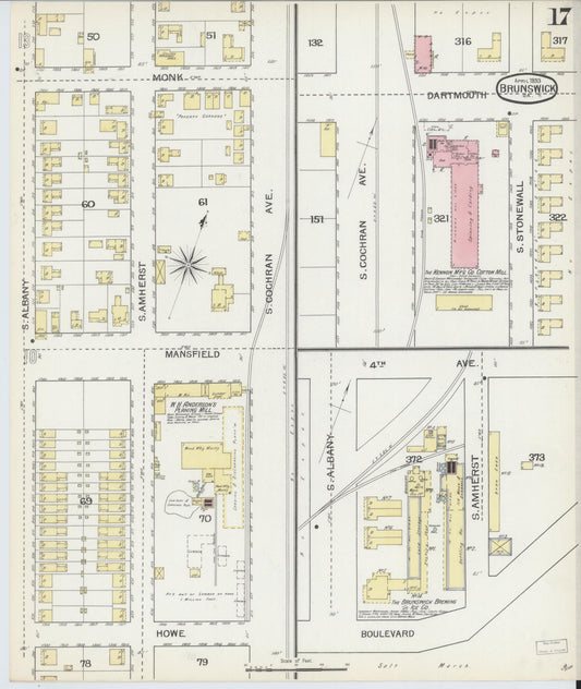 Sanborn Fire Insurance Map from Brunswick, Glynn County, Georgia (1893), Sheet #0017 - Historic Sanborn Fire Insurance Map Print, vintage old map wall art, antique decor, genealogy gift, Georgia Georgia map
