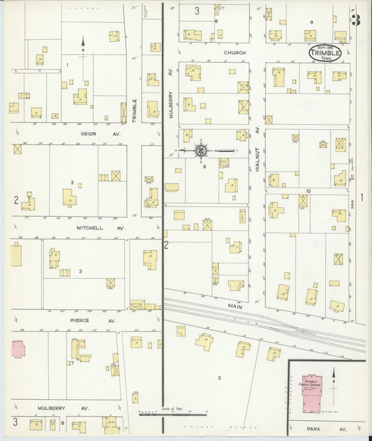 Sanborn Fire Insurance Map from Trimble, Dyer County, Tennessee (1914), Sheet #0003 - Historic Sanborn Fire Insurance Map Print, vintage old map wall art, antique decor, genealogy gift, Tennessee Tennessee map