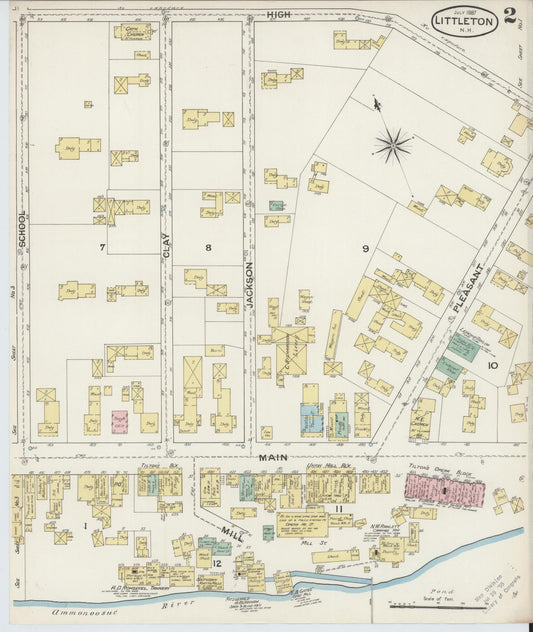 Sanborn Fire Insurance Map from Littleton, Grafton County, New Hampshire (1887), Sheet #0002 - Historic Sanborn Fire Insurance Map Print, vintage old map wall art, antique decor, genealogy gift, New Hampshire New Hampshire map
