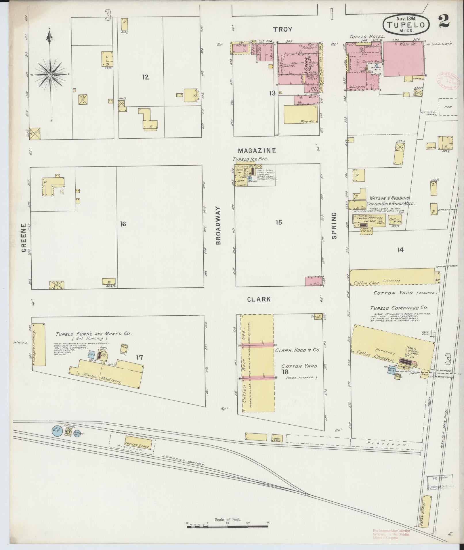 Sanborn Fire Insurance Map from Tupelo, Lee County, Mississippi (1894), Sheet #0002 - Complete Map Set gallery image, historic Sanborn map, vintage wall art, Mississippi Mississippi