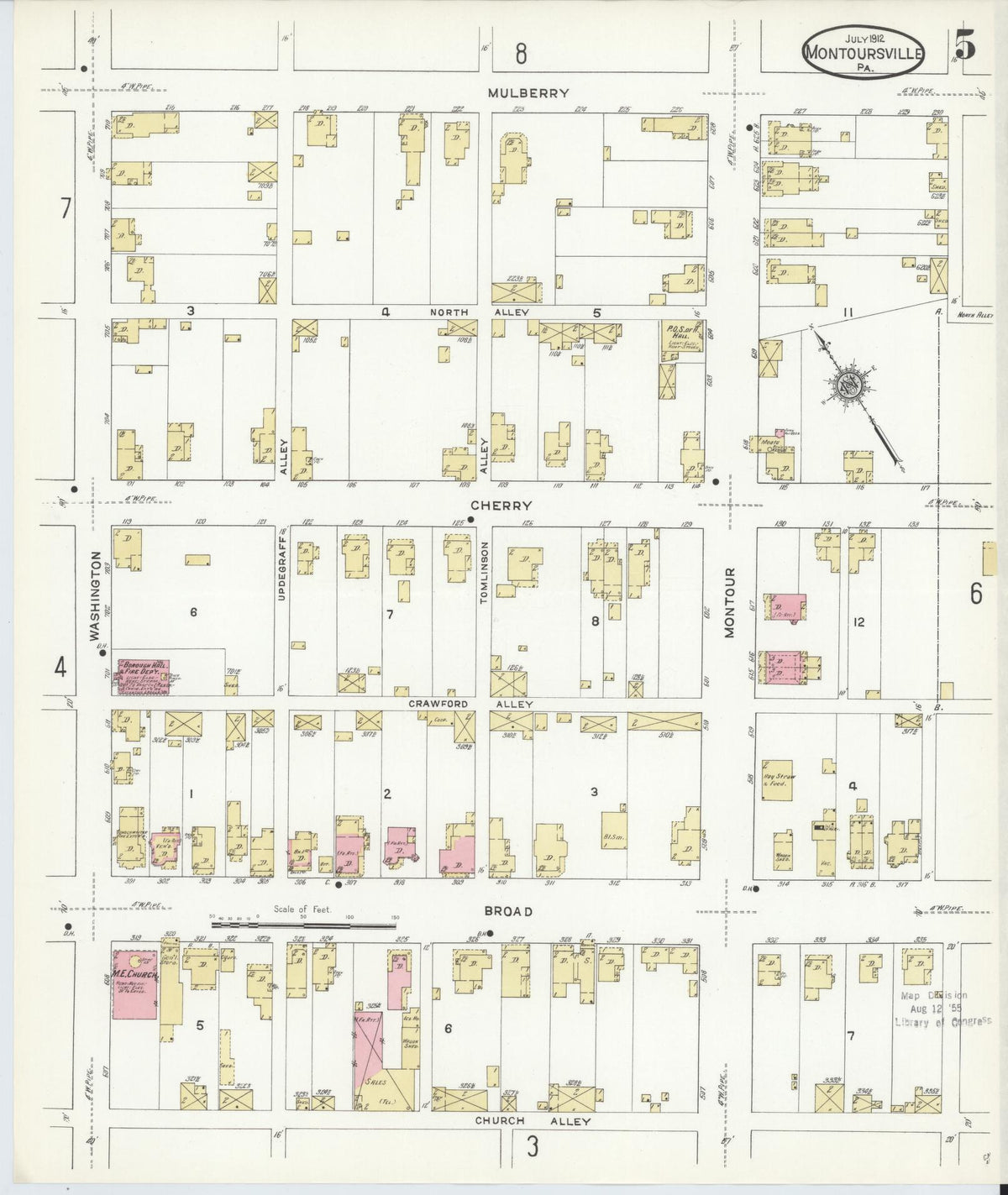 Sanborn Fire Insurance Map from Montoursville, Lycoming County, Pennsylvania (1912), Sheet #0005 - Historic Sanborn Fire Insurance Map Print, vintage old map wall art, antique decor, genealogy gift, Pennsylvania Pennsylvania map