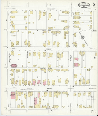 Sanborn Fire Insurance Map from Montoursville, Lycoming County, Pennsylvania (1912), Sheet #0005 - Historic Sanborn Fire Insurance Map Print, vintage old map wall art, antique decor, genealogy gift, Pennsylvania Pennsylvania map