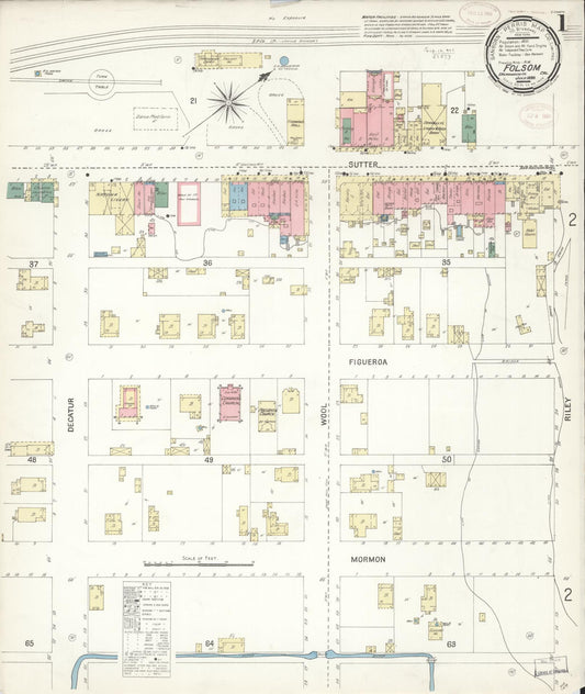 Sanborn Fire Insurance Map from Folsom, Sacramento County, California (1899), Sheet #0001 - Complete Map Set gallery image, historic Sanborn map, vintage wall art, California California