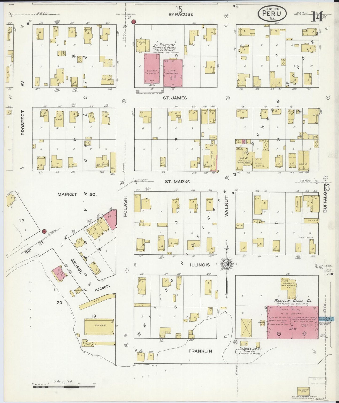Sanborn Fire Insurance Map from Peru, La Salle County, Illinois (1916), Sheet #0014 - Complete Map Set gallery image, historic Sanborn map, vintage wall art, Illinois Illinois