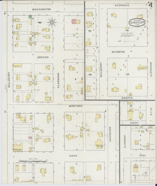Sanborn Fire Insurance Map from Schuyler, Colfax County, Nebraska (1894), Sheet #0004 - Historic Sanborn Fire Insurance Map Print, vintage old map wall art, antique decor, genealogy gift, Nebraska Nebraska map