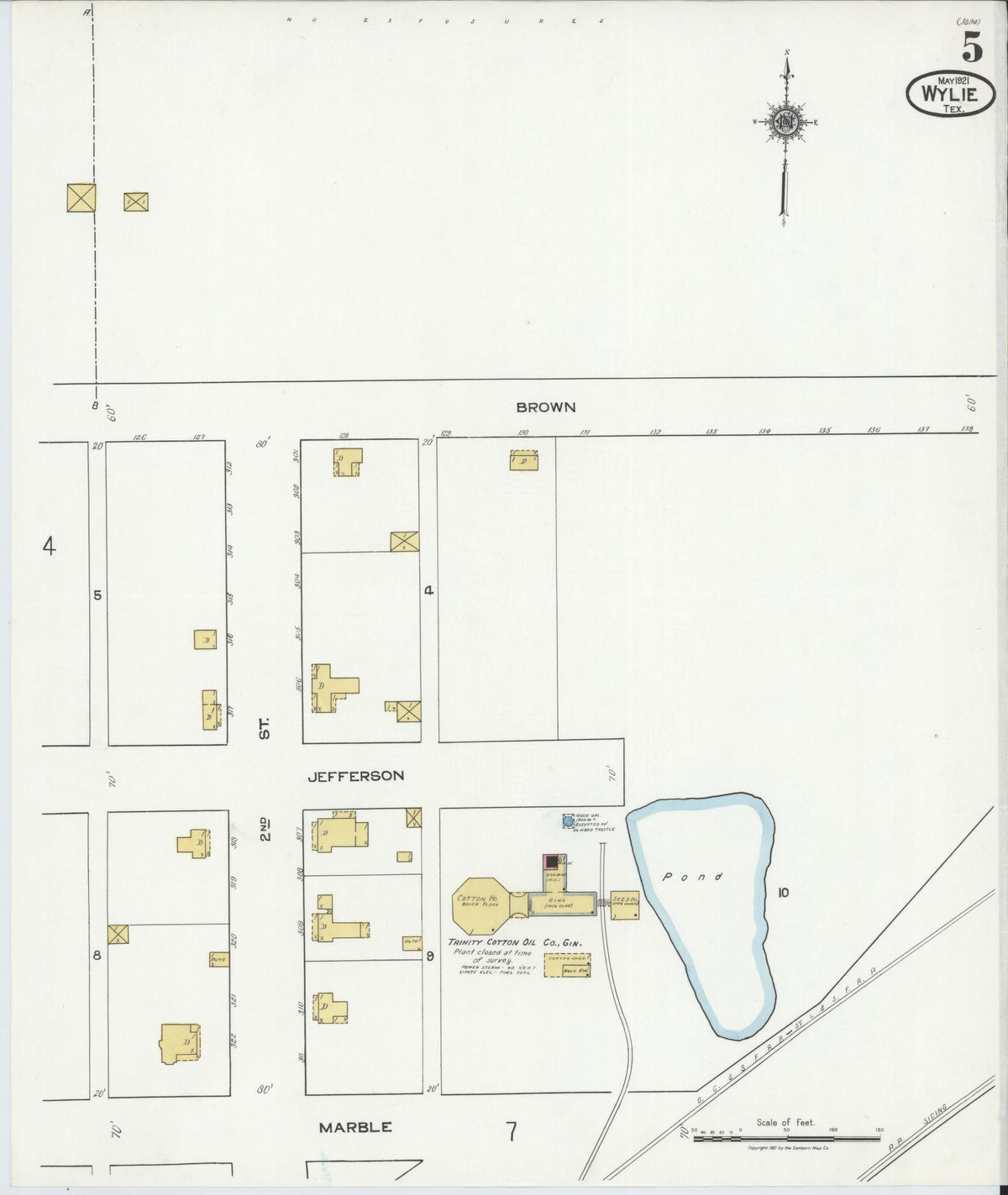Sanborn Fire Insurance Map from Wylie, Collin County, Texas (1921), Sheet #0005 - Historic Sanborn Fire Insurance Map Print, vintage old map wall art, antique decor, genealogy gift, Texas Texas map