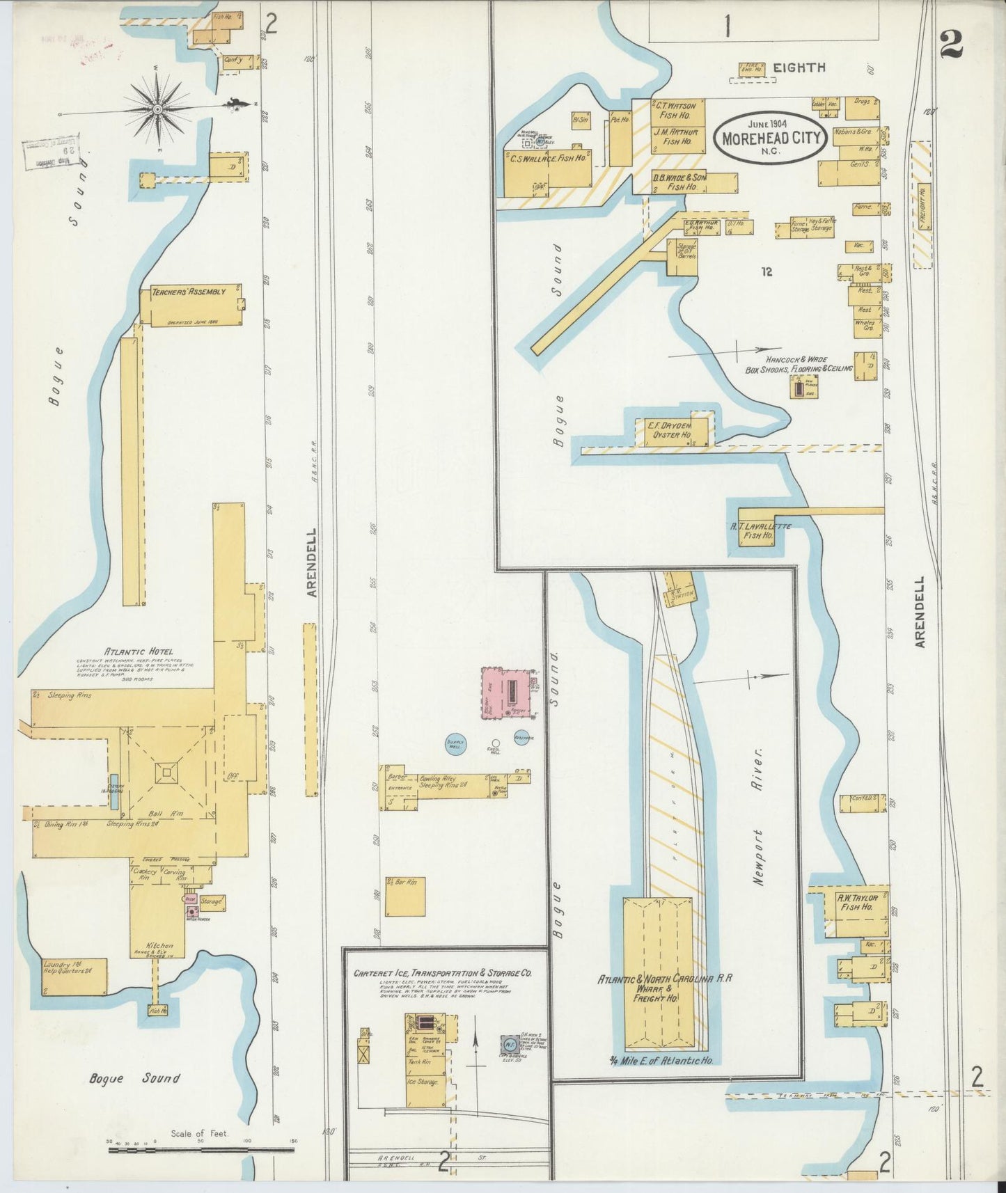 Sanborn Fire Insurance Map from Morehead City, Carteret County, North Carolina (1904), Sheet #0002 - Complete Map Set gallery image, historic Sanborn map, vintage wall art, North Carolina North Carolina