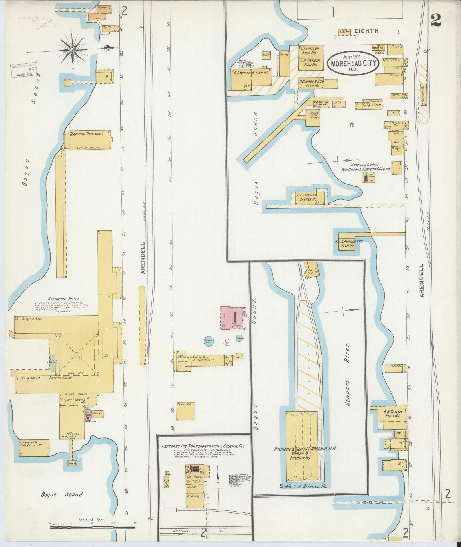 Sanborn Fire Insurance Map from Morehead City, Carteret County, North Carolina (1904), Sheet #0002 - Complete Map Set gallery image, historic Sanborn map, vintage wall art, North Carolina North Carolina