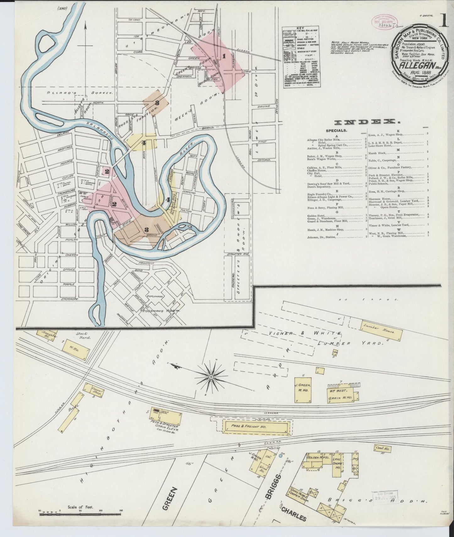 Sanborn Fire Insurance Map from Allegan, Allegan County, Michigan (1888), Sheet #0001 - Complete Map Set gallery image, historic Sanborn map, vintage wall art, Michigan Michigan