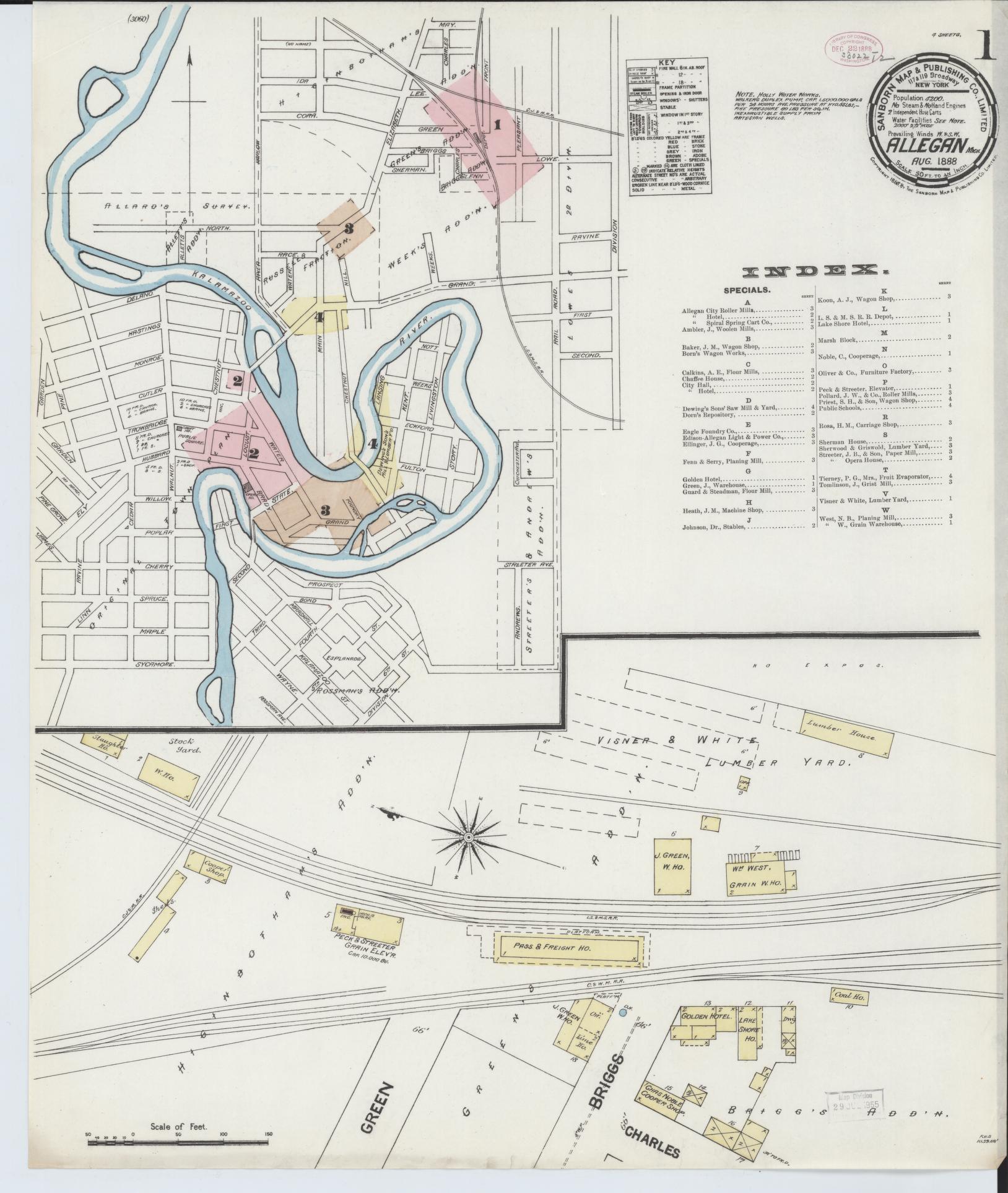 Sanborn Fire Insurance Map from Allegan, Allegan County, Michigan (1888), Sheet #0001 - Complete Map Set gallery image, historic Sanborn map, vintage wall art, Michigan Michigan