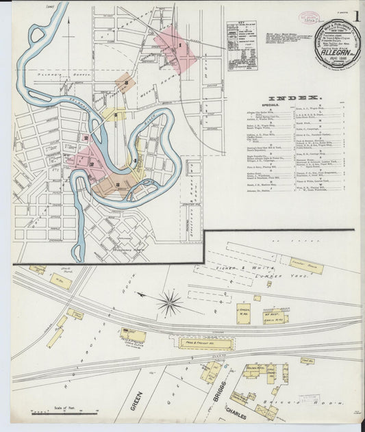 Sanborn Fire Insurance Map from Allegan, Allegan County, Michigan (1888), Sheet #0001 - Complete Map Set gallery image, historic Sanborn map, vintage wall art, Michigan Michigan