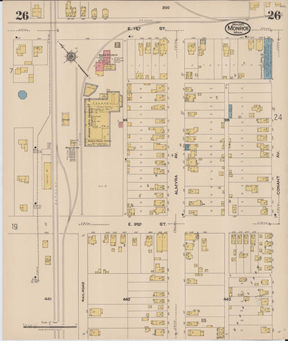 Sanborn Fire Insurance Map from Monroe, Monroe County, Michigan (1922), Sheet #0026 - Historic Sanborn Fire Insurance Map Print, vintage old map wall art, antique decor, genealogy gift, Michigan Michigan map