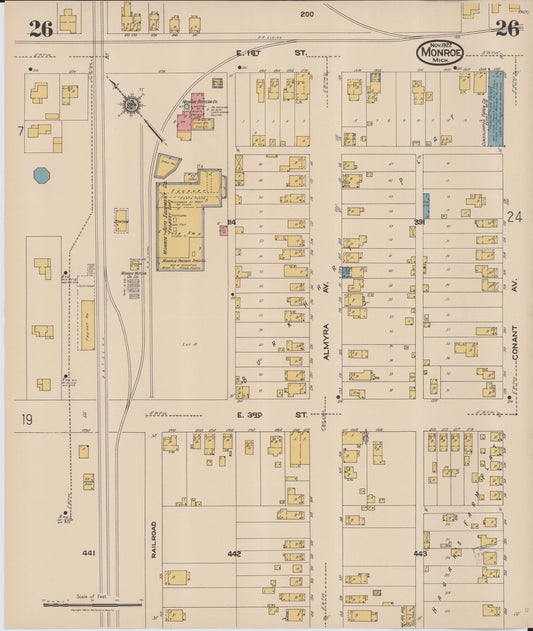 Sanborn Fire Insurance Map from Monroe, Monroe County, Michigan (1922), Sheet #0026 - Historic Sanborn Fire Insurance Map Print, vintage old map wall art, antique decor, genealogy gift, Michigan Michigan map
