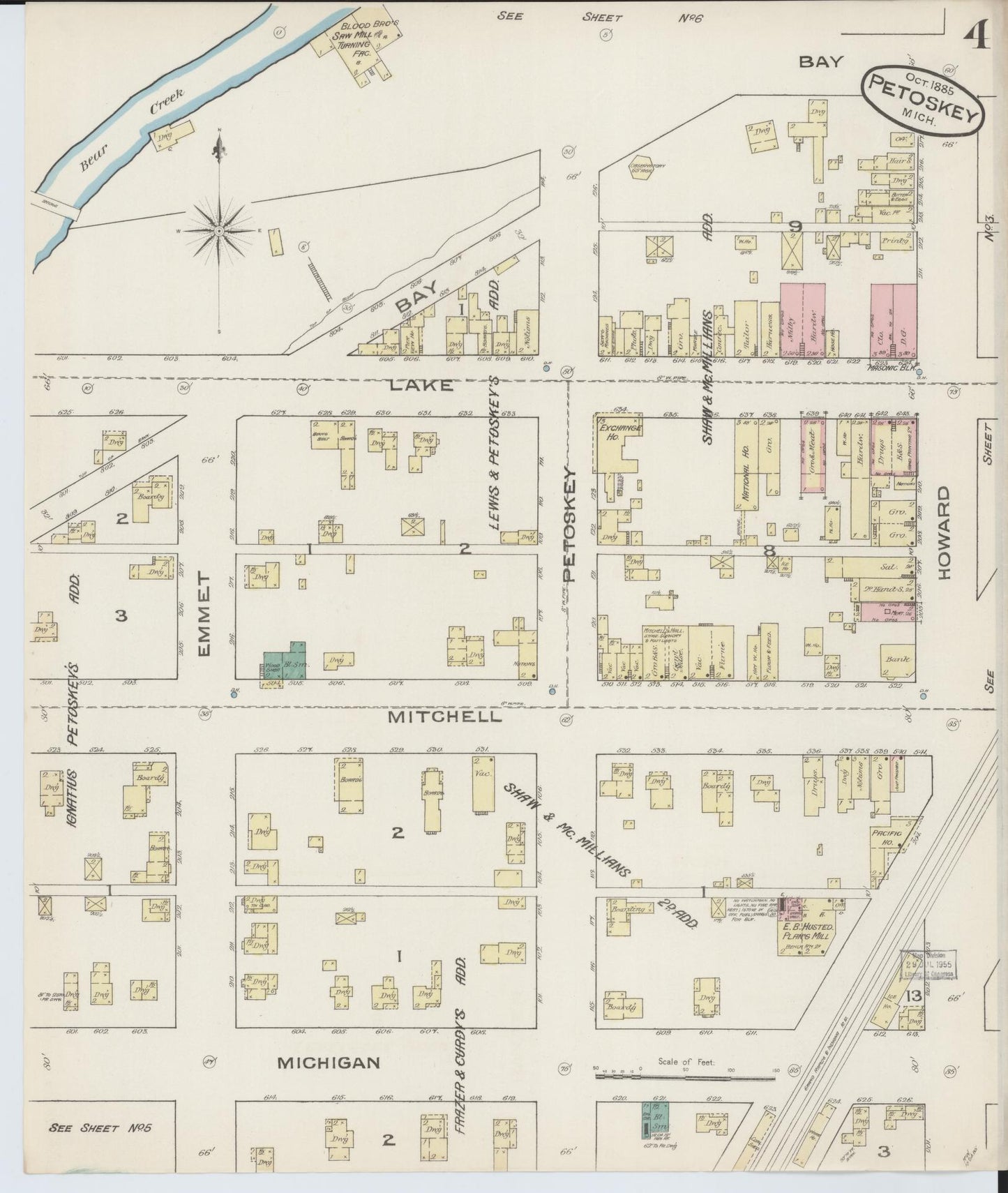 Sanborn Fire Insurance Map from Petoskey, Emmet County, Michigan (1885), Sheet #0004 - Complete Map Set gallery image, historic Sanborn map, vintage wall art, Michigan Michigan