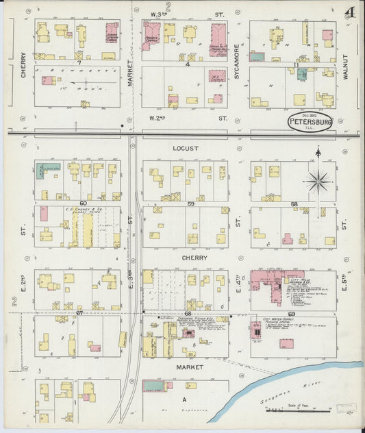 Sanborn Fire Insurance Map from Petersburg, Menard County, Illinois (1892), Sheet #0004 - Historic Sanborn Fire Insurance Map Print, vintage old map wall art, antique decor, genealogy gift, Illinois Illinois map