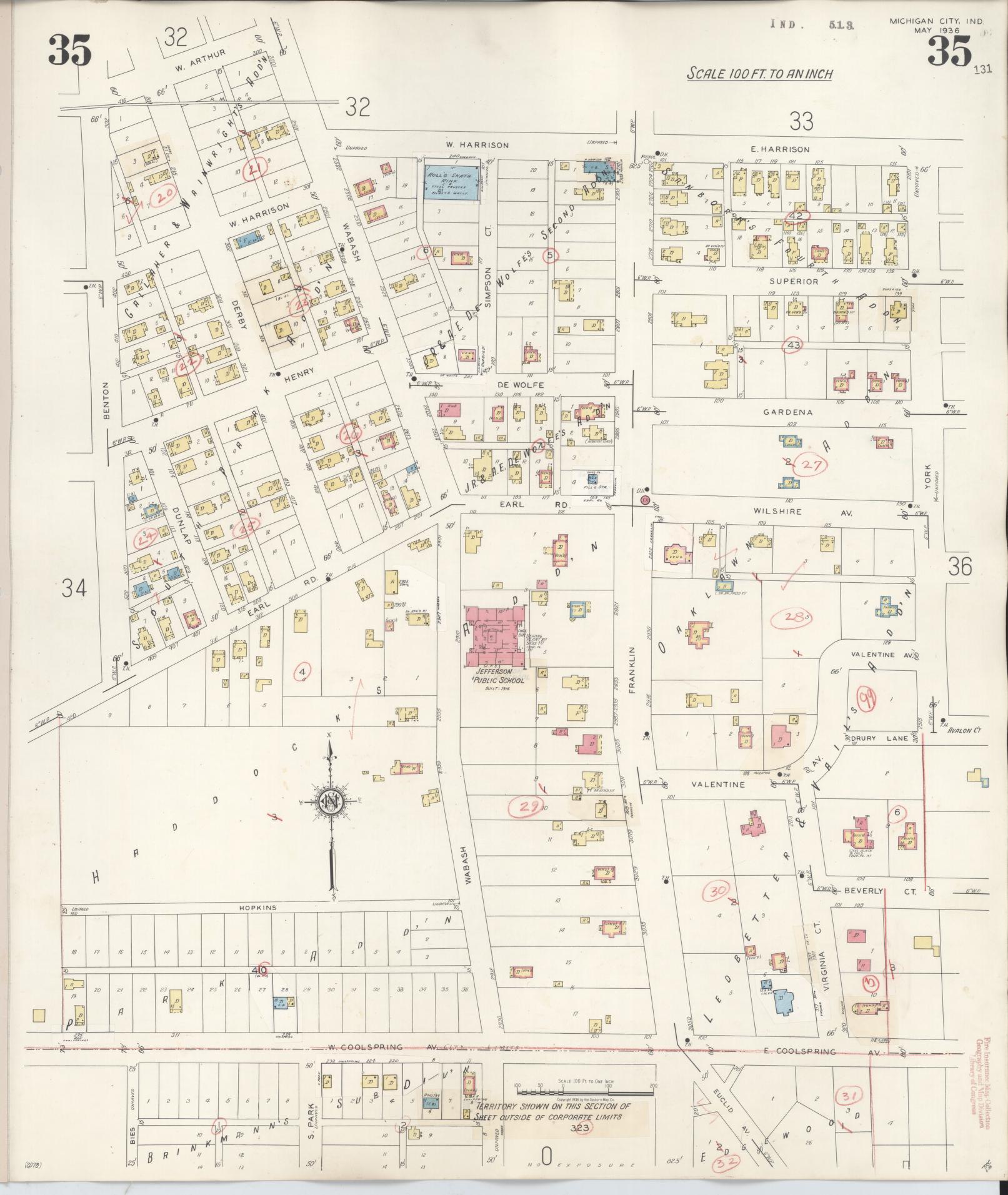 Sanborn Fire Insurance Map from Michigan City, La Porte County, Indiana (1948), Sheet #0035 - Historic Sanborn Fire Insurance Map Print, vintage old map wall art, antique decor, genealogy gift, Michigan Michigan map